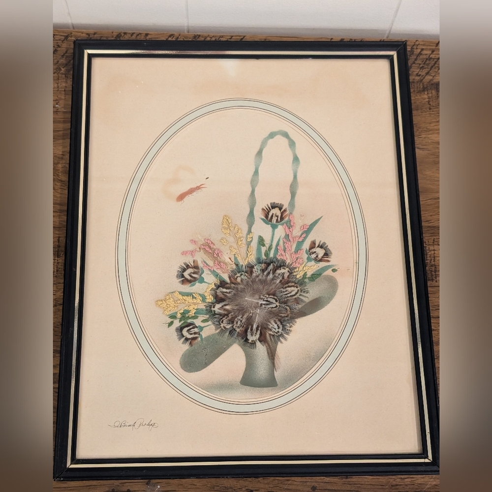 Ida Bisek Procop Painting Prairie Pictures Feather Flower Craft Art Handmade VTG - Picture 6 of 10